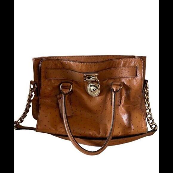 Michael Kors Hamilton Orange Ostrich Leather Satchel Tote Bag - Picture 3 of 8